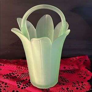 Green Frosted Glass Tulip Vase